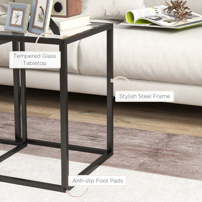 Riraro Metal Black Set Of 2 Nesting Side Tables With Glass Tops