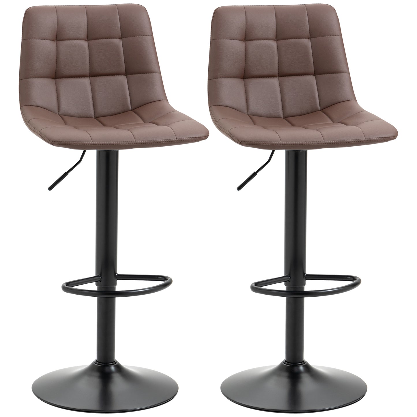 Ninora Set Of 2 Brown Tufted Faux Leather Swivel Bar Stools With Back Support