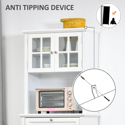 Banira Wooden White Kitchen Cupboard With Framed Glass Door Drawer And Microwave Shelf