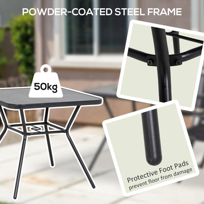 Nana Steel And Glass Square Outdoor Table With Marble Effect Top And Umbrella Hole