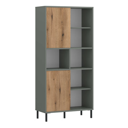 Spentrup Green Olive and Natural Oak Wood Bookcase 2 Door