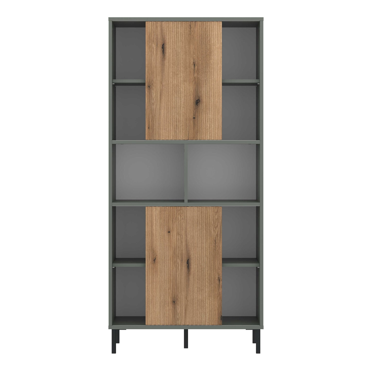 Spentrup Green Olive and Natural Oak Wood Bookcase 2 Door