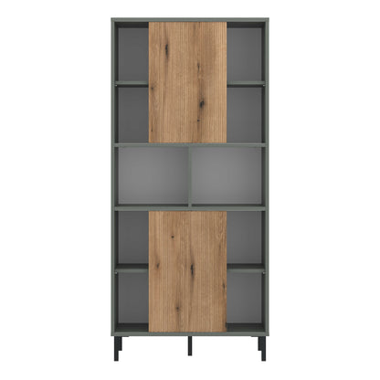 Spentrup Green Olive and Natural Oak Wood Bookcase 2 Door