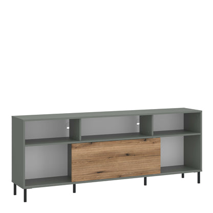Spentrup Olive Green and Natural Oak Wood Tall TV Cabinet 1 Door