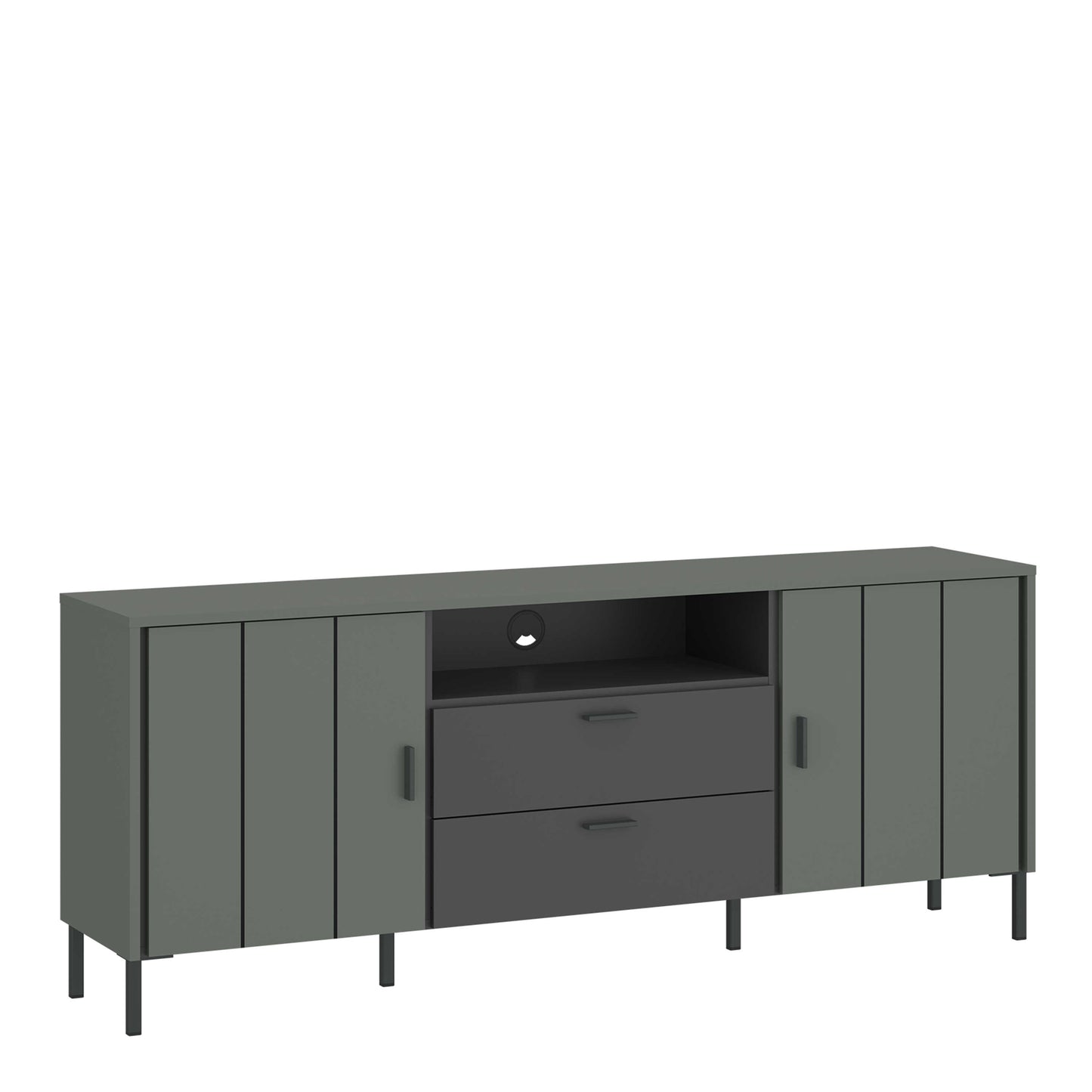 Elowynd 158cm Olive Green and Grey Panelled TV Cabinet 2 Doors 2 Drawers 3 Shelves