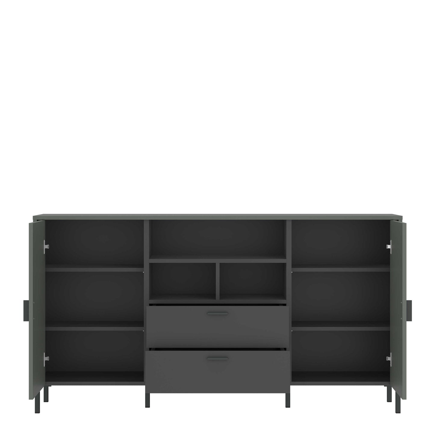 Elowynd Olive Green and Grey Panelled Sideboard 2 Doors 2 Drawers 3 Shelves