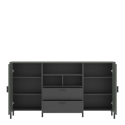 Elowynd Olive Green and Grey Panelled Sideboard 2 Doors 2 Drawers 3 Shelves