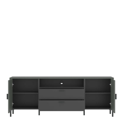 Elowynd 173cm Olive Green and Grey Panelled TV Cabinet 2 Door 2 Drawer