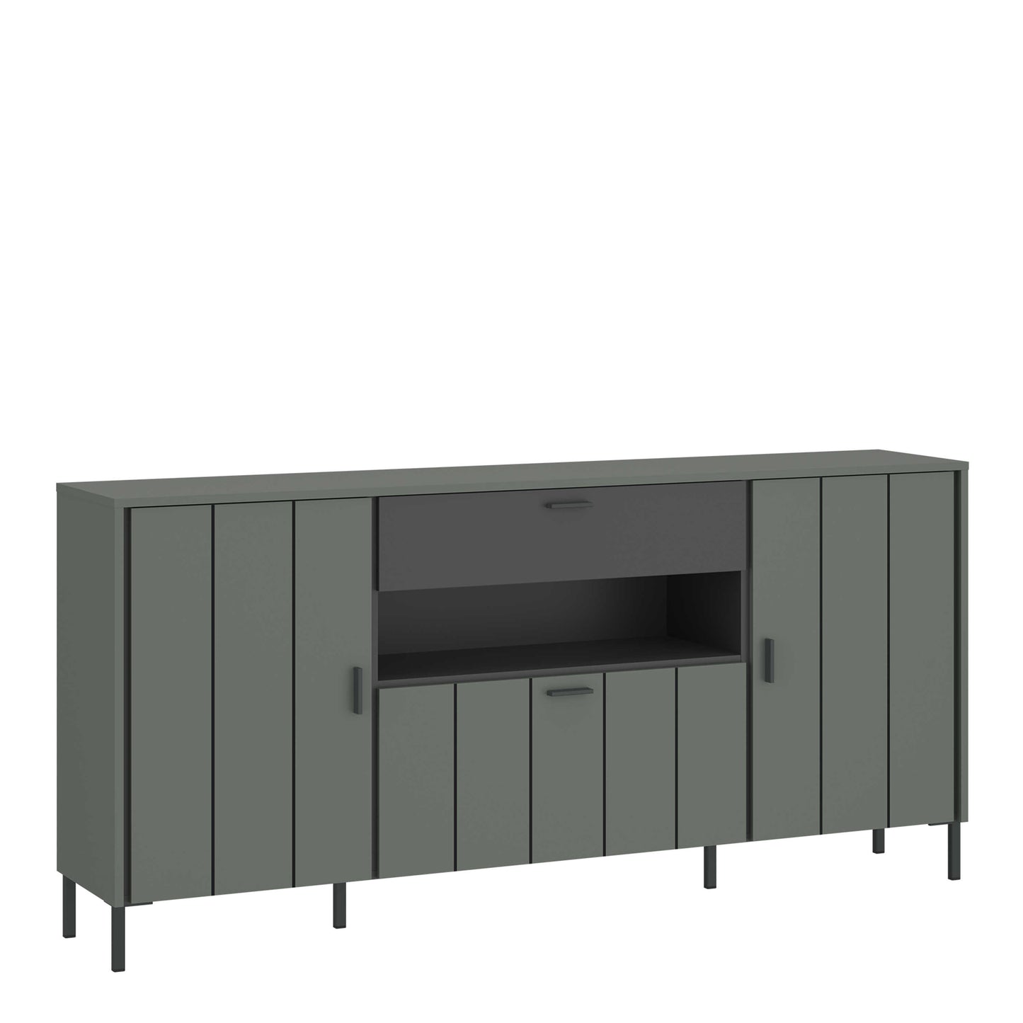 Elowynd Olive Green and Grey Panelled Sideboard 3 Door 1 Drawer