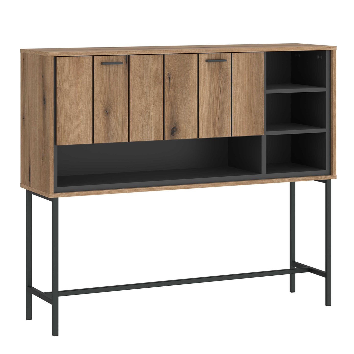Nightbloom Grey and Oak Effect Wood Panelled Bar Cabinet 1 Door 3 Shelves