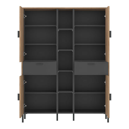 Nightbloom Grey and Oak Effect Wood Wardrobe 4 Door 2 Drawer 4 Shelves