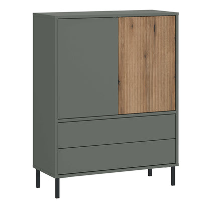 Malmo Olive Green and Natural Oak Wood Sideboard 2 Door 2 Drawer