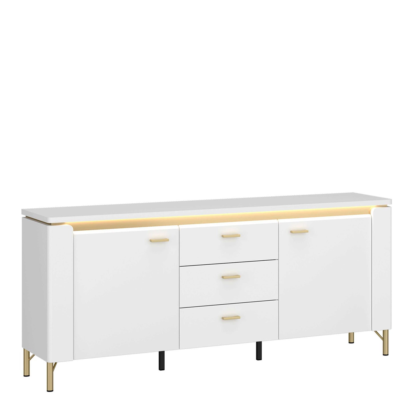 Maribo White TV Cabinet 2 Door 3 Drawer Gloss Gold Metal Legs