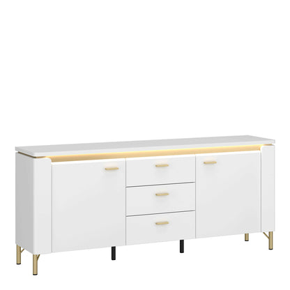 Maribo White TV Cabinet 2 Door 3 Drawer Gloss Gold Metal Legs