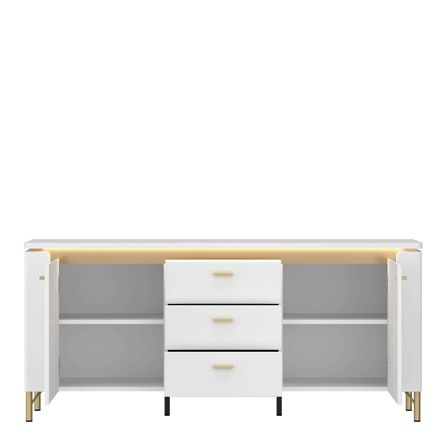 Maribo White TV Cabinet 2 Door 3 Drawer Gloss Gold Metal Legs
