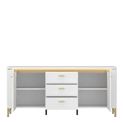 Maribo White TV Cabinet 2 Door 3 Drawer Gloss Gold Metal Legs