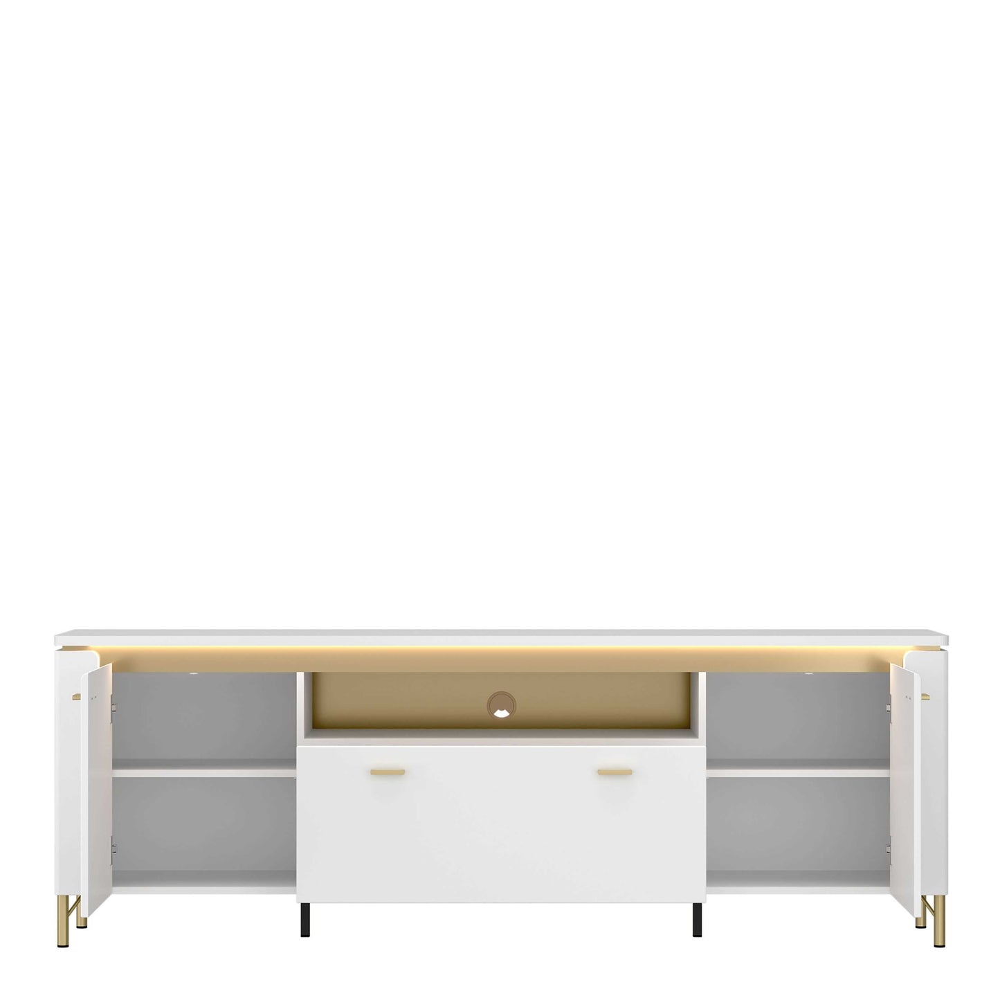 Maribo White TV Cabinet 2 Door 1 Drawer Gold Metal Legs