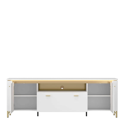 Maribo White TV Cabinet 2 Door 1 Drawer Gold Metal Legs