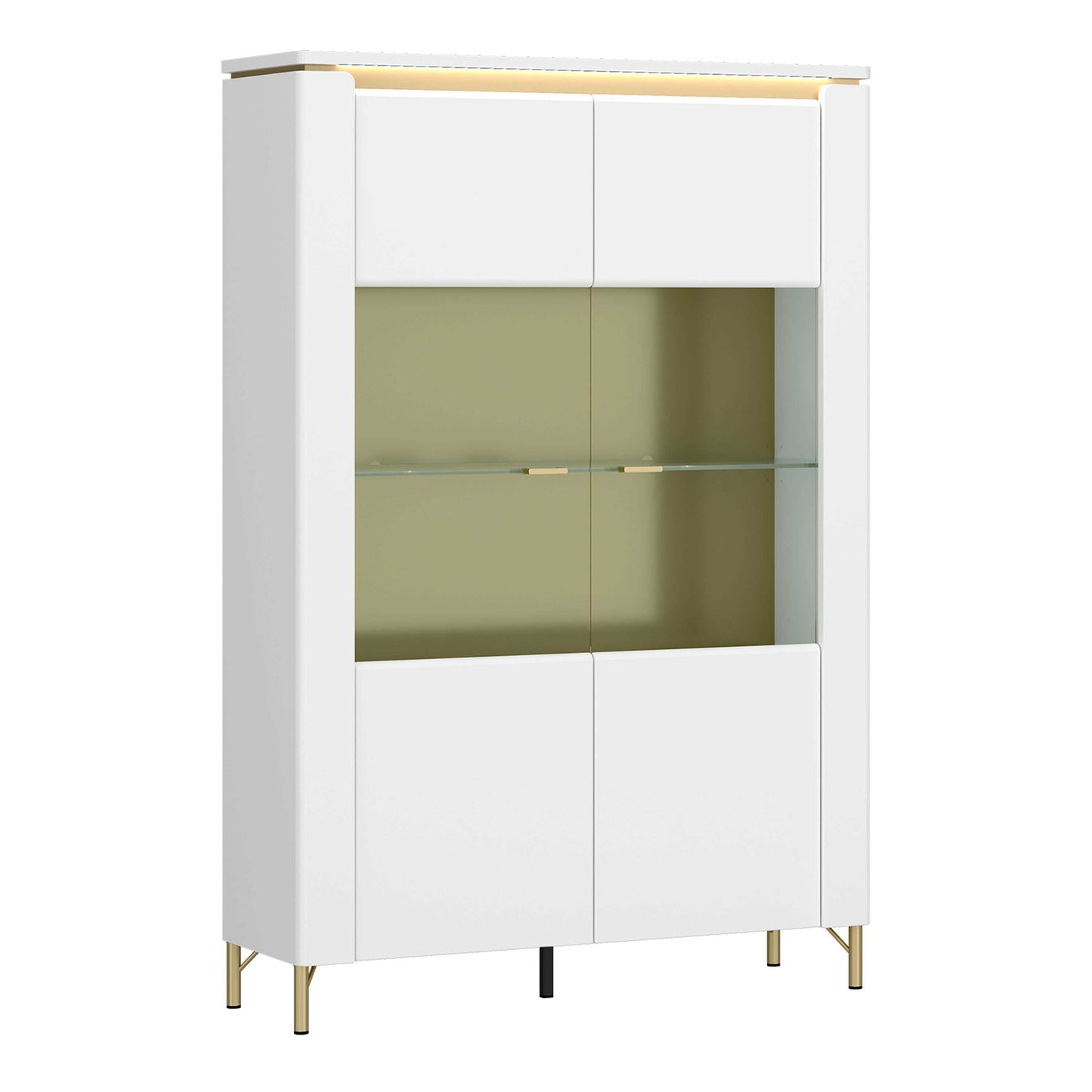 Maribo White 2 Door Display Cabinet Gold Metal Legs