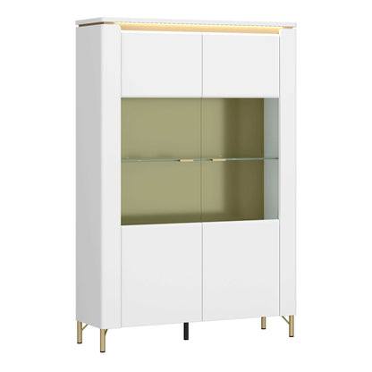 Maribo White 2 Door Display Cabinet Gold Metal Legs