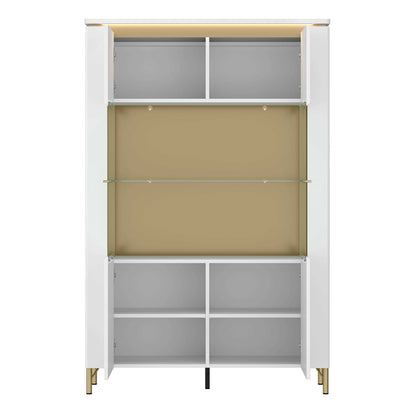 Maribo White 2 Door Display Cabinet Gold Metal Legs
