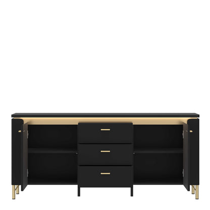 Marslet 155cm Black and Gold TV Cabinet 2 Door 3 Drawer with LED Lights