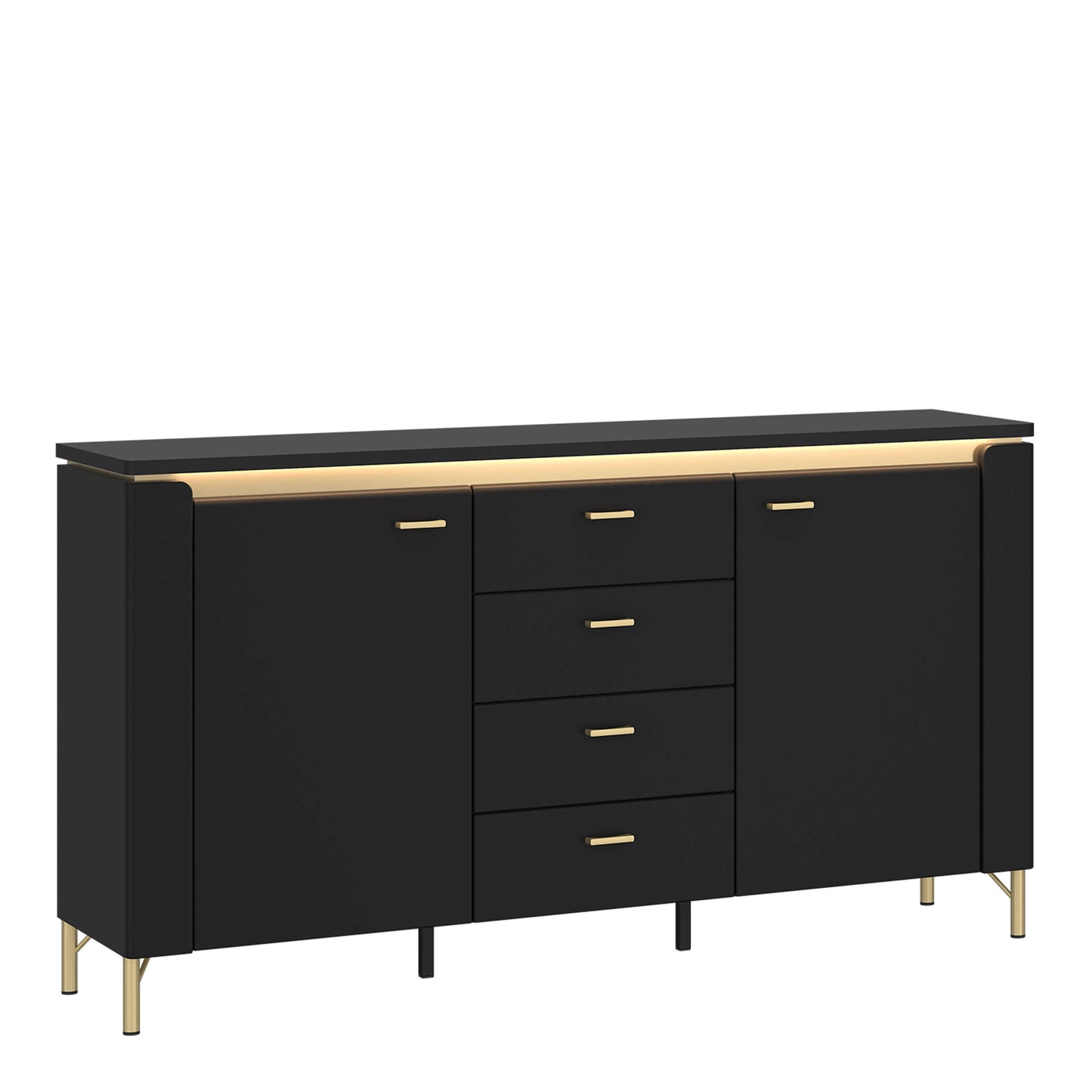 Marslet Black and Gold Sideboard 2 Door 4 Drawer with LED Lights