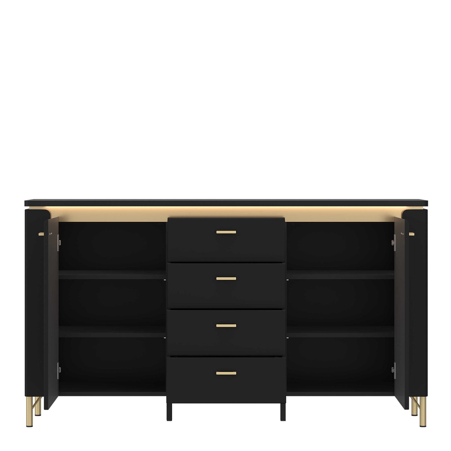 Marslet Black and Gold Sideboard 2 Door 4 Drawer with LED Lights