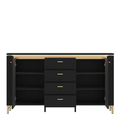 Marslet Black and Gold Sideboard 2 Door 4 Drawer with LED Lights