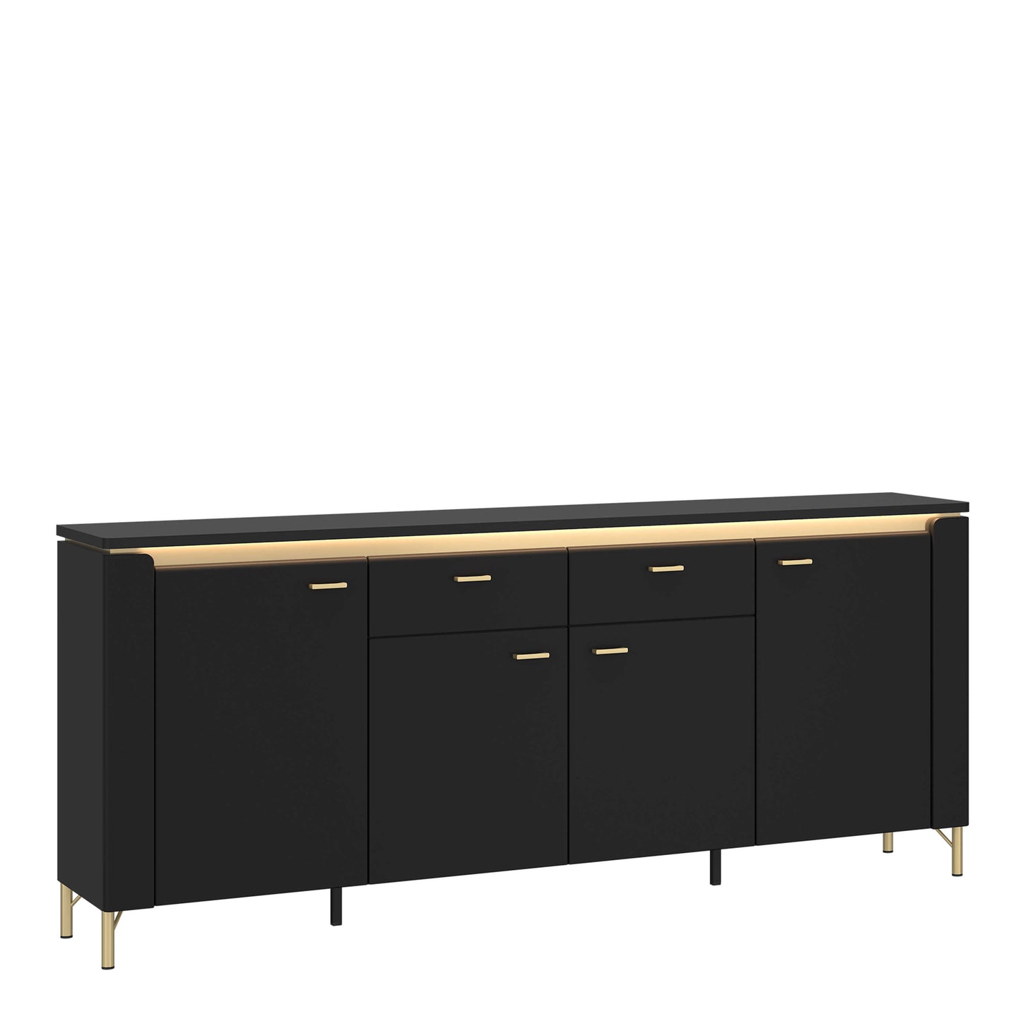 Marslet Black and Gold Sideboard 4 Door 2 Drawer with LED Lights