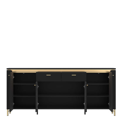 Marslet Black and Gold Sideboard 4 Door 2 Drawer with LED Lights