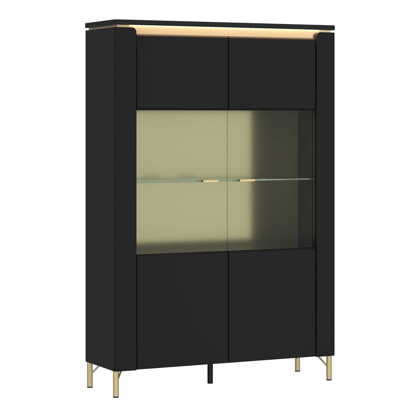 Marslet Black and Gold Display Vitrin Cabinet 2 Door with LED Lighting
