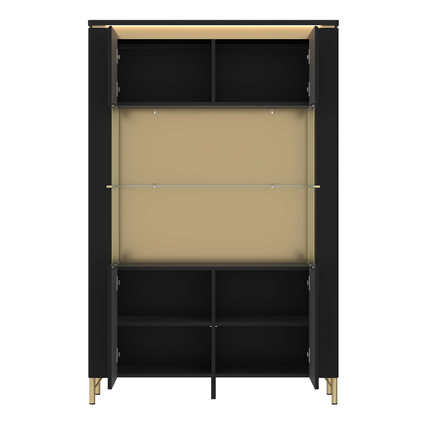 Marslet Black and Gold Display Vitrin Cabinet 2 Door with LED Lighting