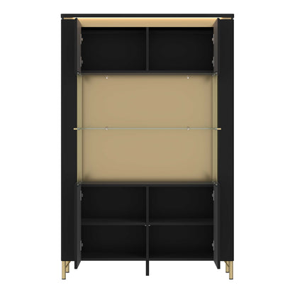 Marslet Black and Gold Display Vitrin Cabinet 2 Door with LED Lighting