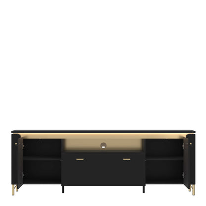 Marslet 200cm Black and Gold TV Cabinet 2 Door 1 Drawer with LED Lights