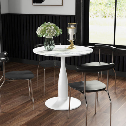 Falo 80cm Metal And Steel White And Grey Marble Effect Small Dining Table With Non Slip Feet For 2