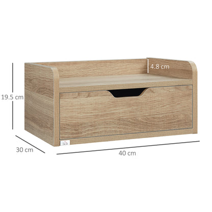 Tacoso Set of 2 Natural Wood Chevron Floating Nightstands With Drawer Wall Mounted