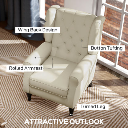 Vipamo Fabric Cream White Wingback Accent Chair With Button Tufted Upholstery