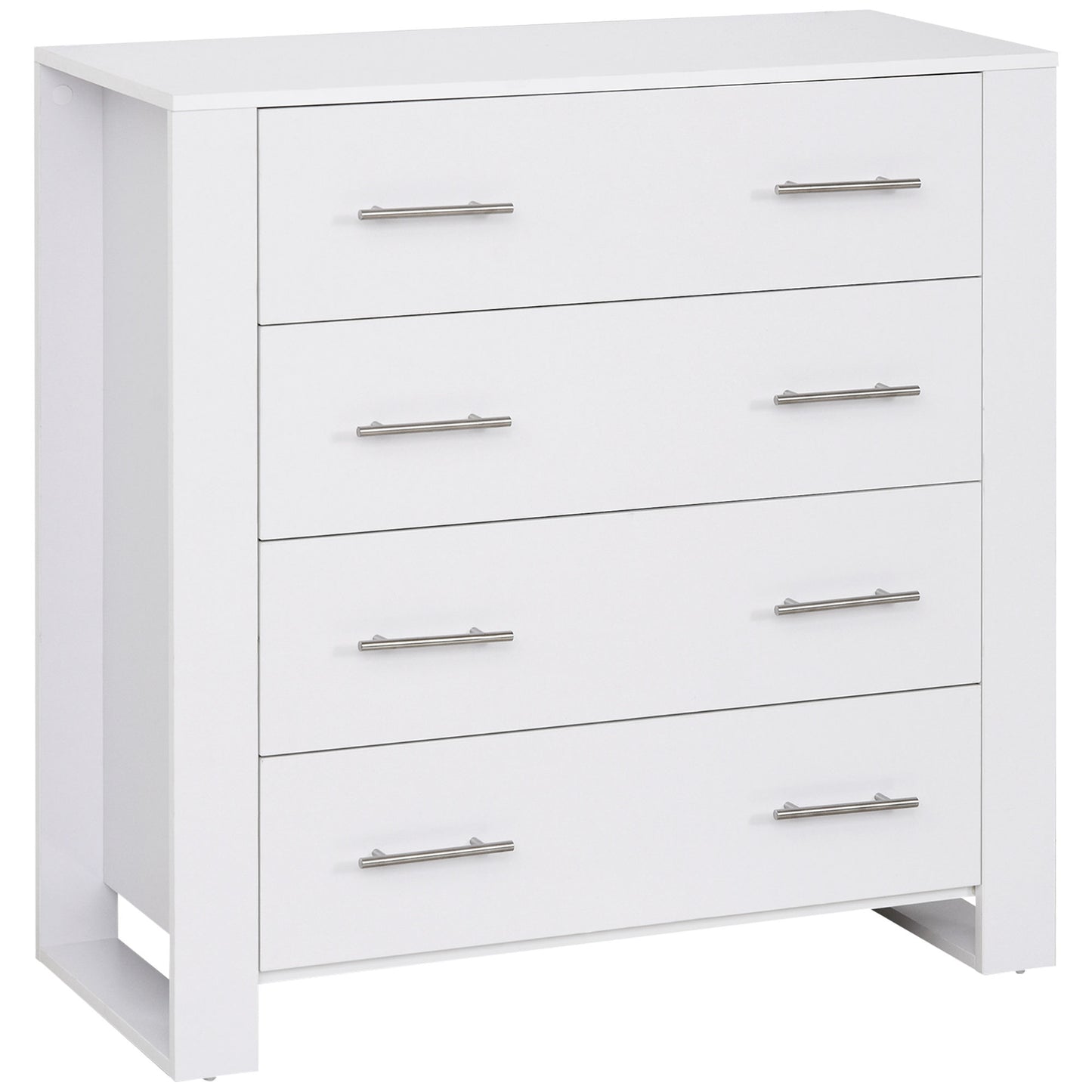 Moyota Wooden White 4 Drawer Storage Chest With Silver Metal Handles