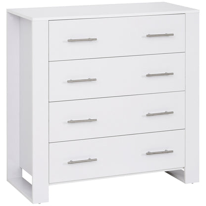 Moyota Wooden White 4 Drawer Storage Chest With Silver Metal Handles