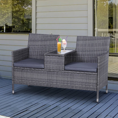 Tapata Rattan Grey 2 Seater Outdoor Garden Bench With Central Table