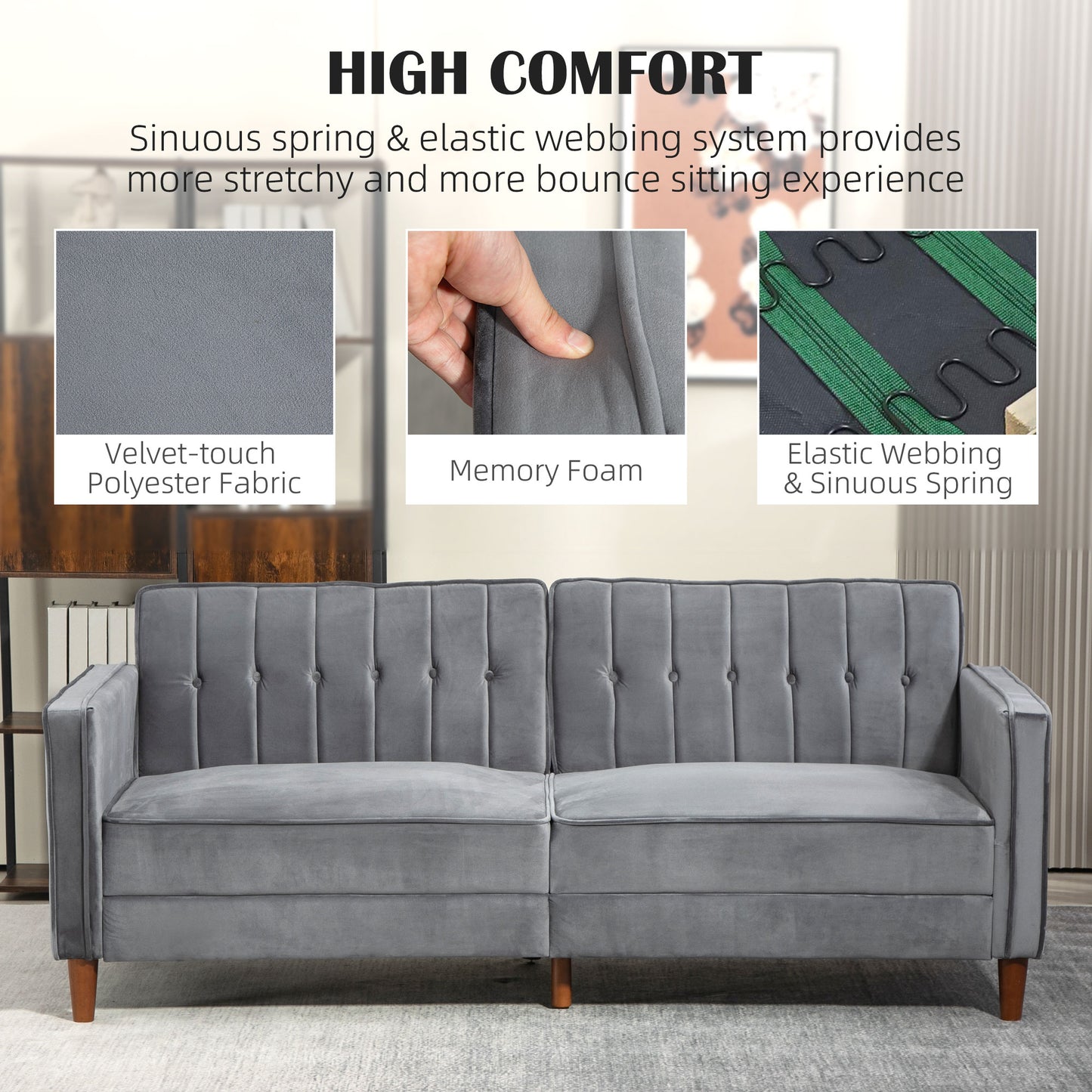 Toelfa Dove Grey Velvet 3 Seater Convertible Sofa Bed