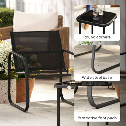 Macolu Metal Black 3 Piece Garden Seating Set With Table And Chairs