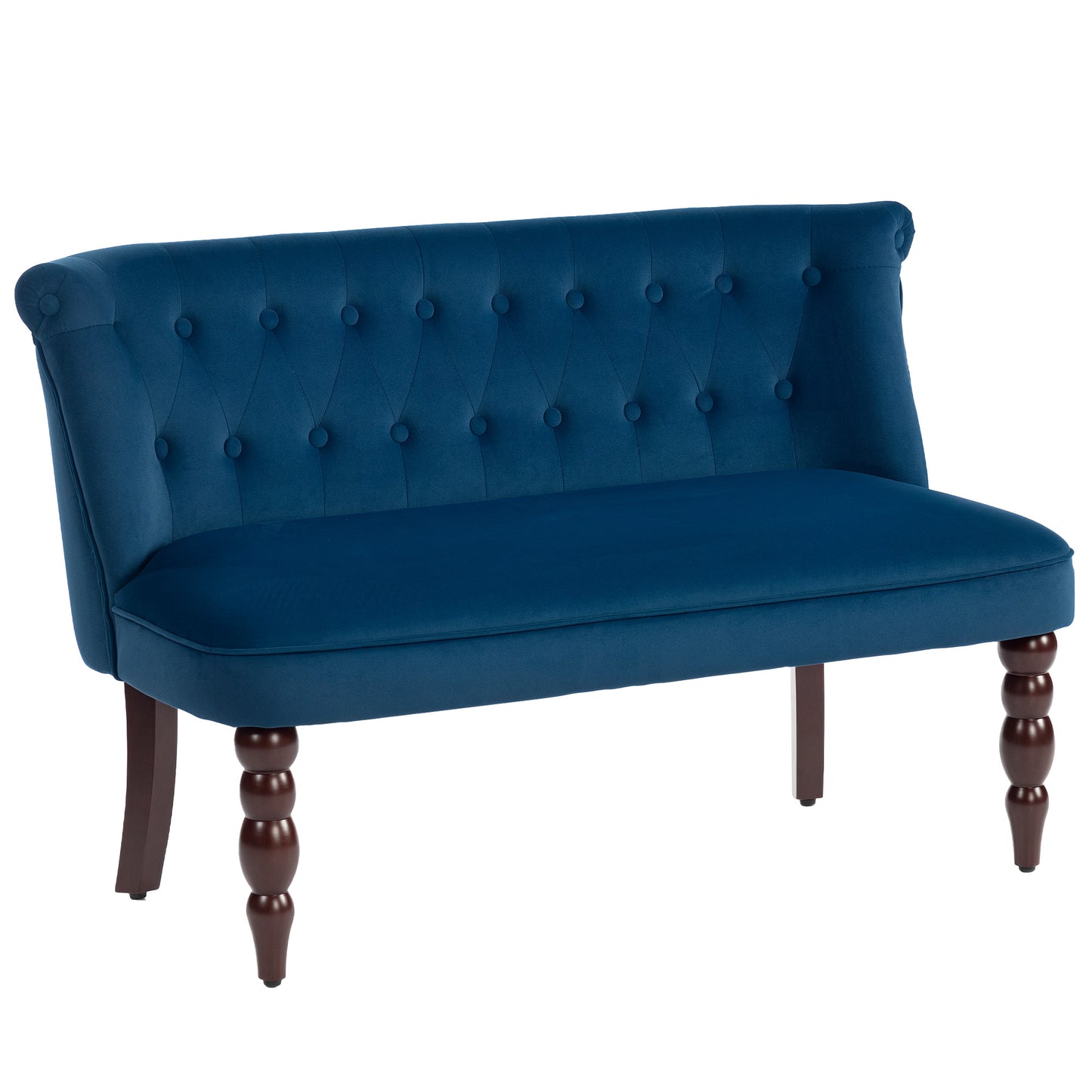 Layono Dark Blue Velvet Diamond Button Tufted Wingback 2 Seater Sofa