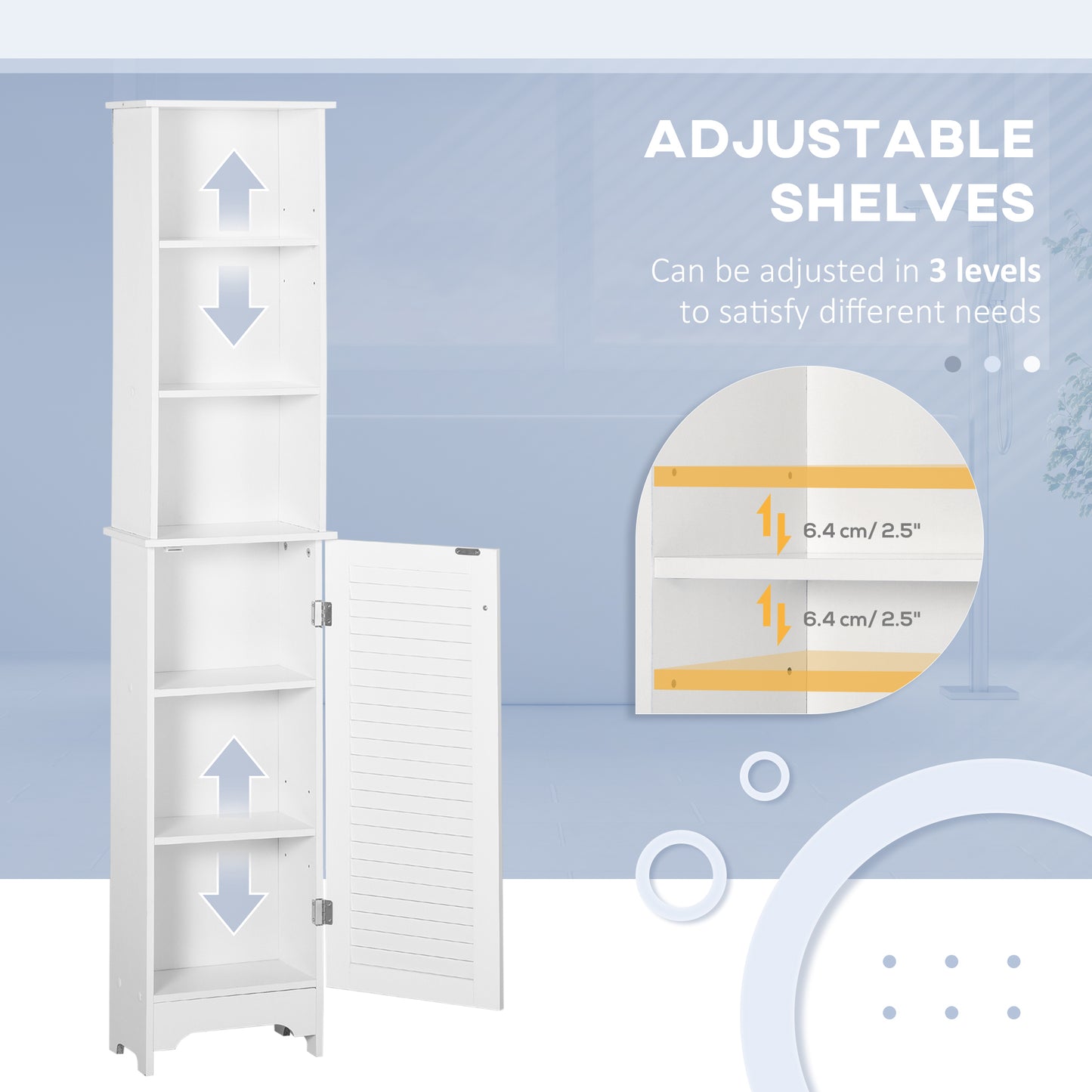 Nesaco Cofa Slim Tall Bathroom Storage Cabinet With Adjustable Shelves And Shutter Door White