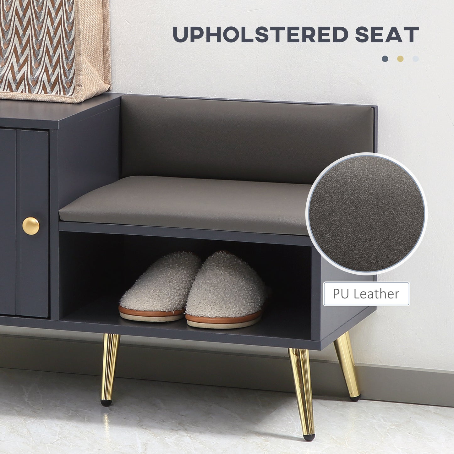 Roha Wooden Grey Shoe Storage Unit With Padded Seat