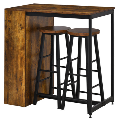 Vasori Metal And Wooden Industrial 3 Piece Bar Table Set With Storage Shelving