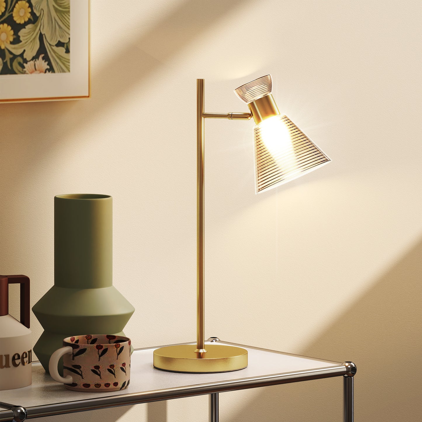 Saha Metal Gold Tone Modern Table Lamp With Adjustable Flower Style Head