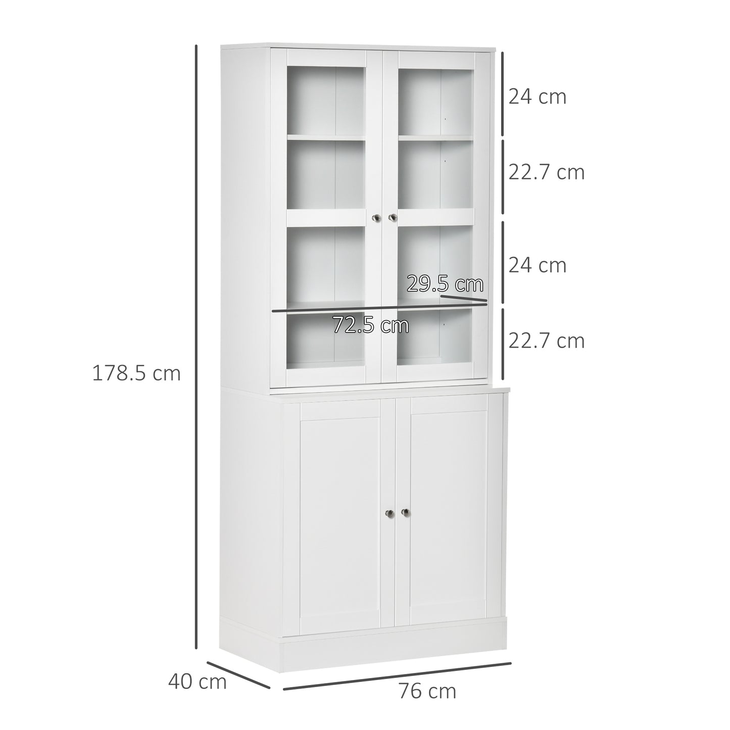 Mola Colu Wood And Glass White Display Bookcase With Adjustable Shelves And Glass Doors