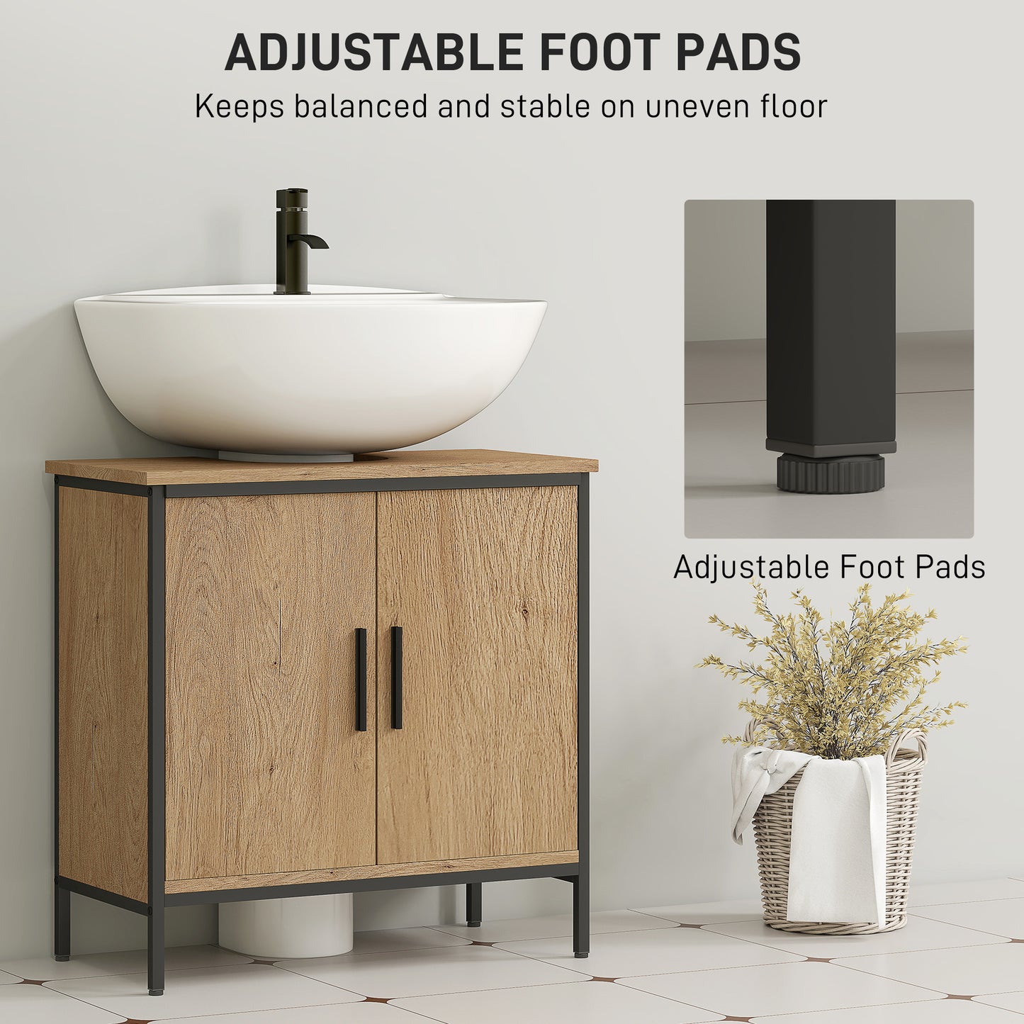 Mosu Under Sink Bathroom Vanity Cabinet With Double Doors And Adjustable Shelving Oak Finish